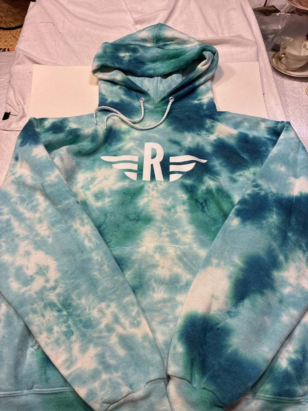 Artist Union Clothing Co. Tie-Dye Teal and White Graphic Hoodie